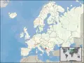 Mapa Europy z zaznaczoną Czarnogórą. Gdzie jest Czarnogóra? W południowo-wschodniej Europie, na Bałkanach.