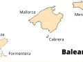 Mapa Balearów: Mallorca, Menorca, Cabrera, Ibiza i Formentera. Gdzie jest Ibiza? Na zachód od Majorki.
