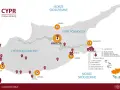 Mapa atrakcji Cypru, idealna na cypr wakacje. Zaznaczone główne miasta i plaże, m.in. Pafos, Limassol, Ajia Napa.