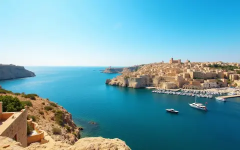 Malta w październiku: błękitne morze, skaliste wybrzeże i zabytkowe miasto z portem pełnym łodzi. Idealna pogoda na zwiedzanie.