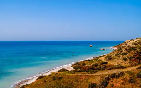 Piękna plaża i skały w morzu, idealne miejsce, by zobaczyć Pafos.