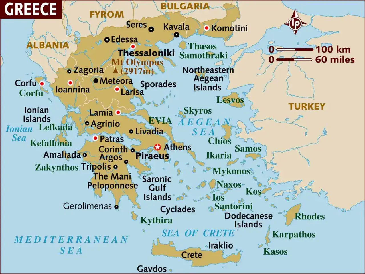 Mapa Grecji z zaznaczonymi wyspami, w tym Cyklady. Poznaj położenie i główne miasta tego archipelagu.